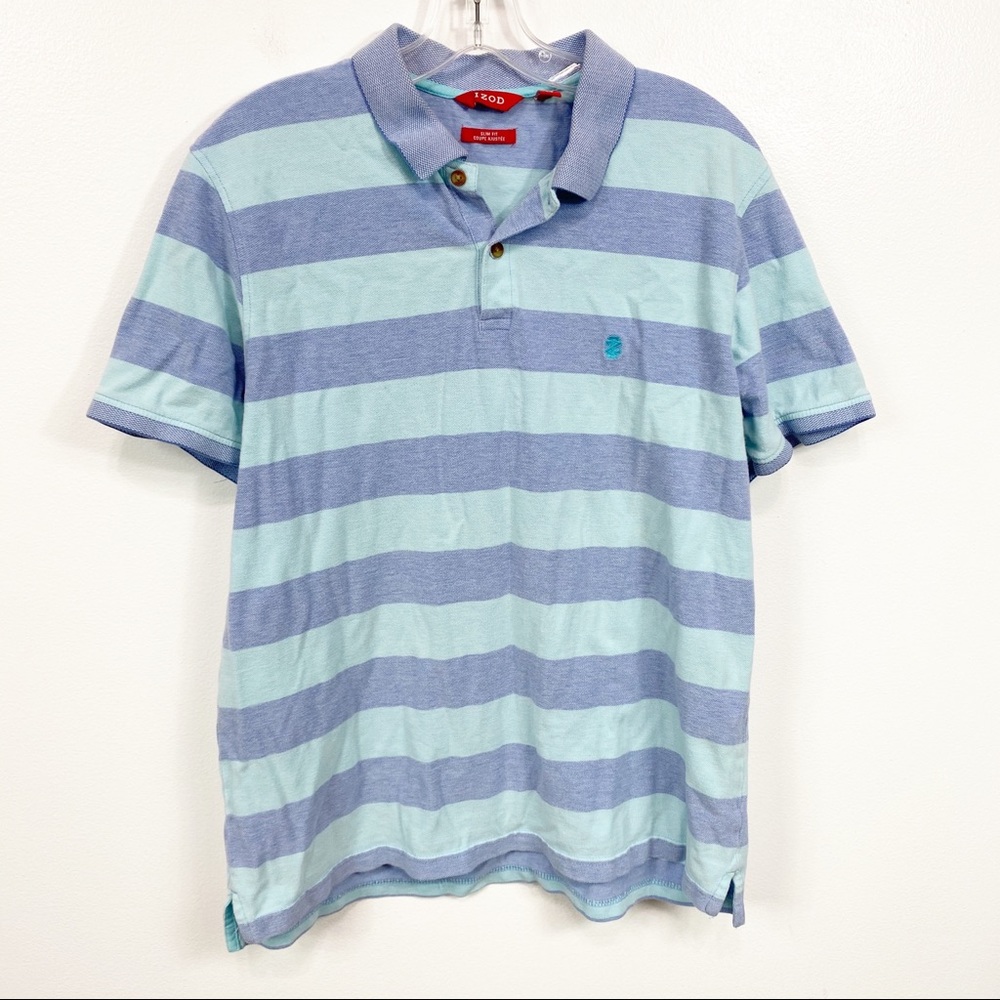Mens Izod Two Tone Blue Striped Polo Shirt